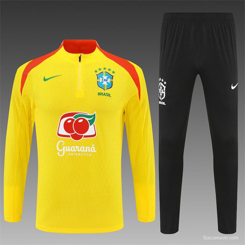Player Version 25/26 Brazil Yellow Half Zipper Jacket+Long Pants