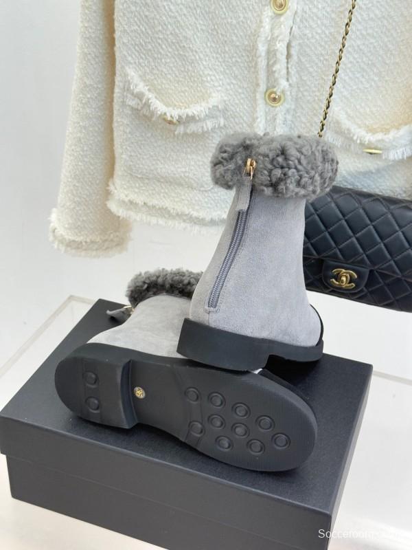 Chanel 2025/SS Double C Color-Block Shearling Snow Boots - KFY00300