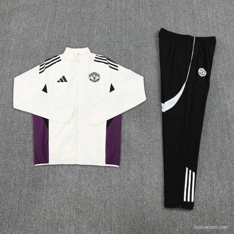25/26 Manchester United White S-3XL Half Zipper Jacket+Long Pants