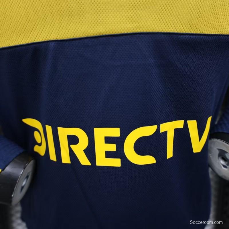 25/26 Player Version Boca Juniors Home Navy Blue with Yellow Chest Band Long Sleeve Jersey