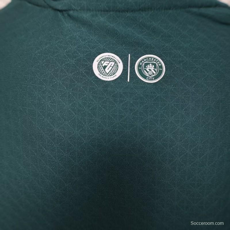 25/26 Player Version  Manchester City Third Dark Green with Geometric Triangle Pattern Jersey