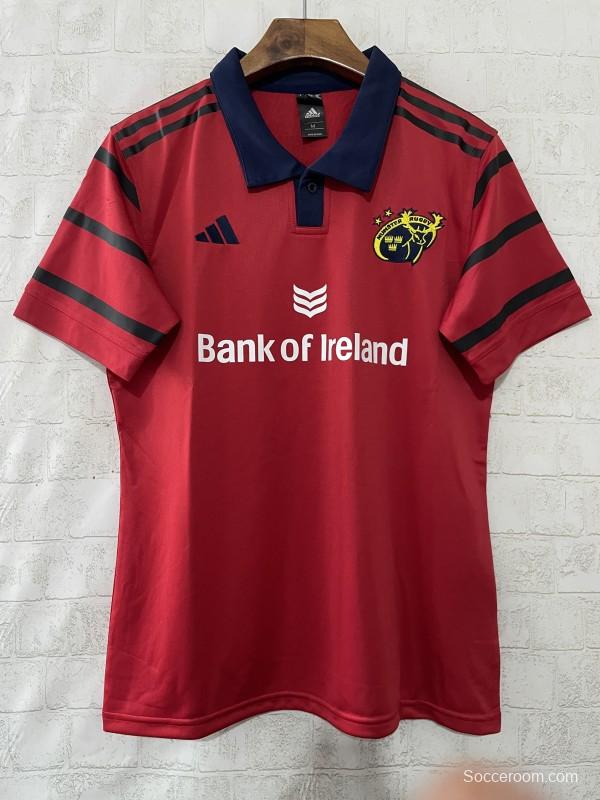 25/26 Munster Rugby Red with Navy and Grey Stripes Jersey