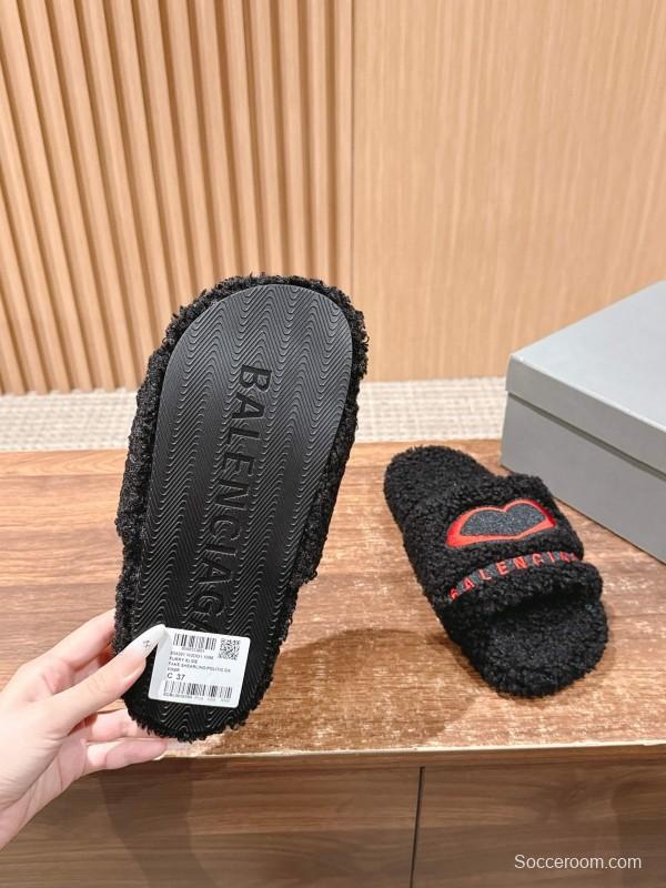 Balenciaga Paris World Limited Edition Series Embroidered Platform Shearling Slippers - AS00200