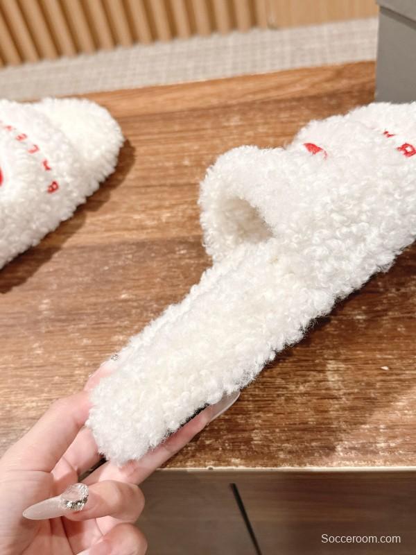 Balenciaga 2025 SS Qixi Limited Series Letter Embroidery Platform Shearling Slippers - AS00200