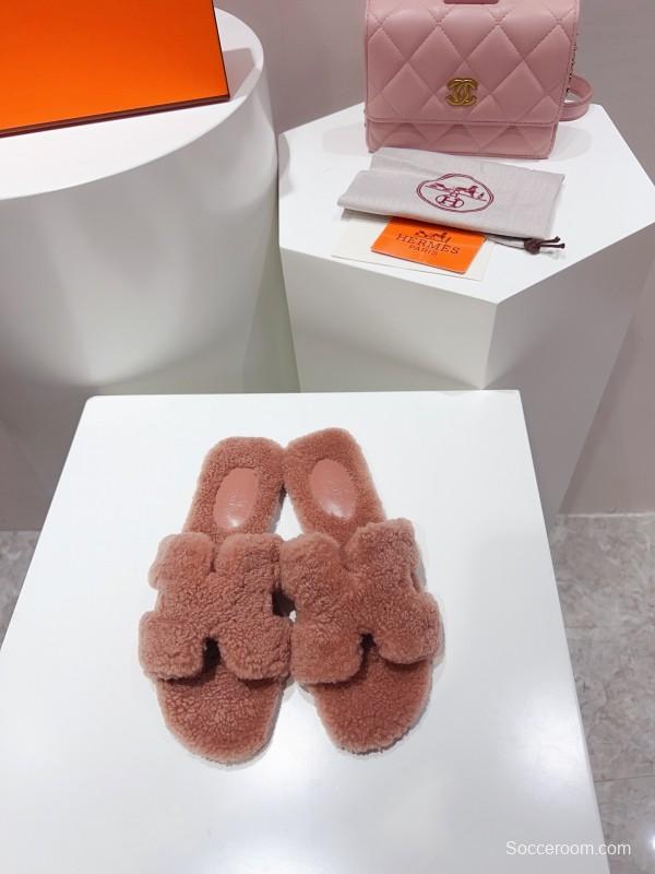 H Teddy Wool H Slippers Flat Sole Winter Edition - LY00240