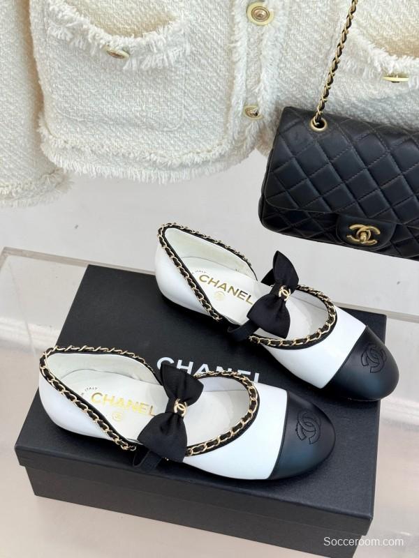 Chanel 2025 SS Hollow Chain Bow Mary Jane Shoes - KFY00290/KFY00300