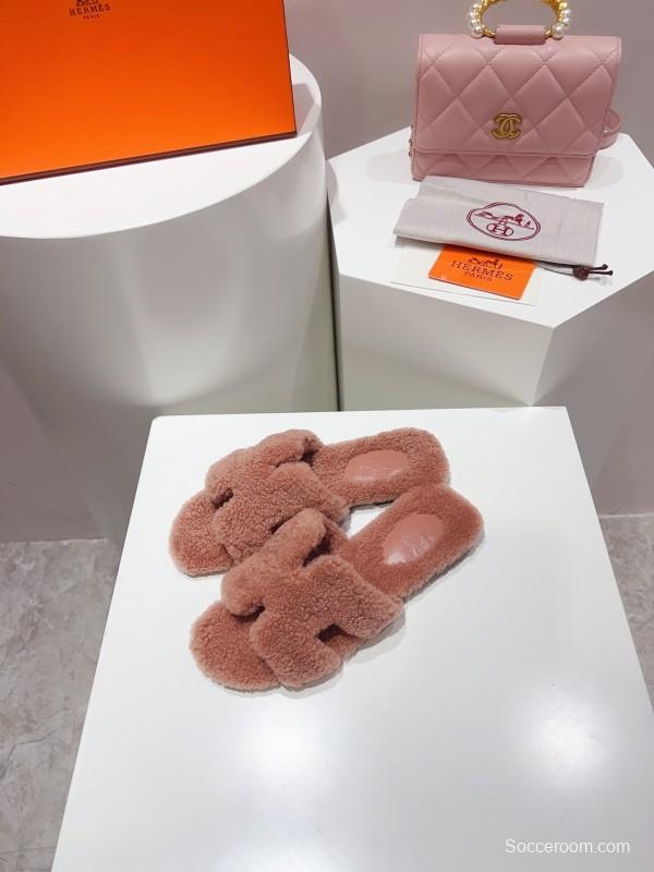 H Teddy Wool H Slippers Flat Sole Winter Edition - LY00240