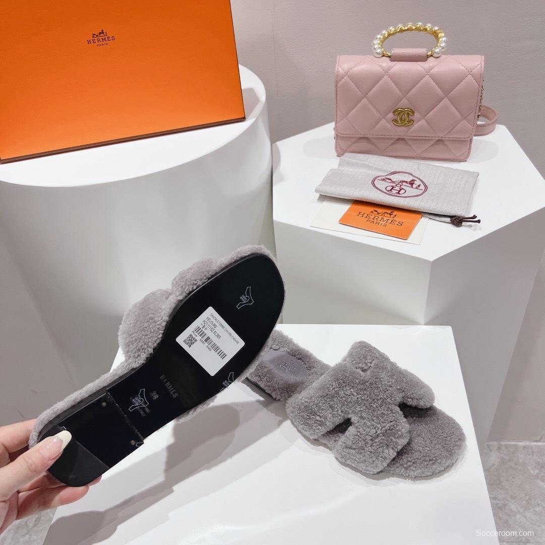 H Teddy Wool H Slippers Flat Sole Winter Edition - LY00240