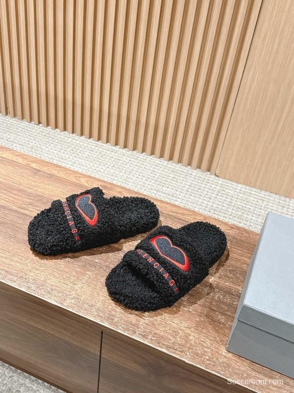 Balenciaga Paris World Limited Edition Series Embroidered Platform Shearling Slippers - AS00200