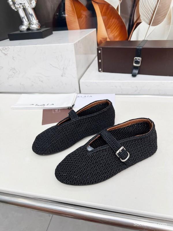 Alaia 2025/SS Knit Ballet Dance Shoes with Inner Arch Support and 0.8CM Height Increase - LY00310