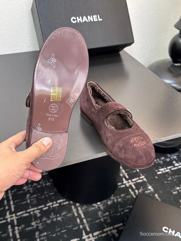 Chanel 2025 SS New French Mary Jane Flat Shoes with Fur - KFY00300