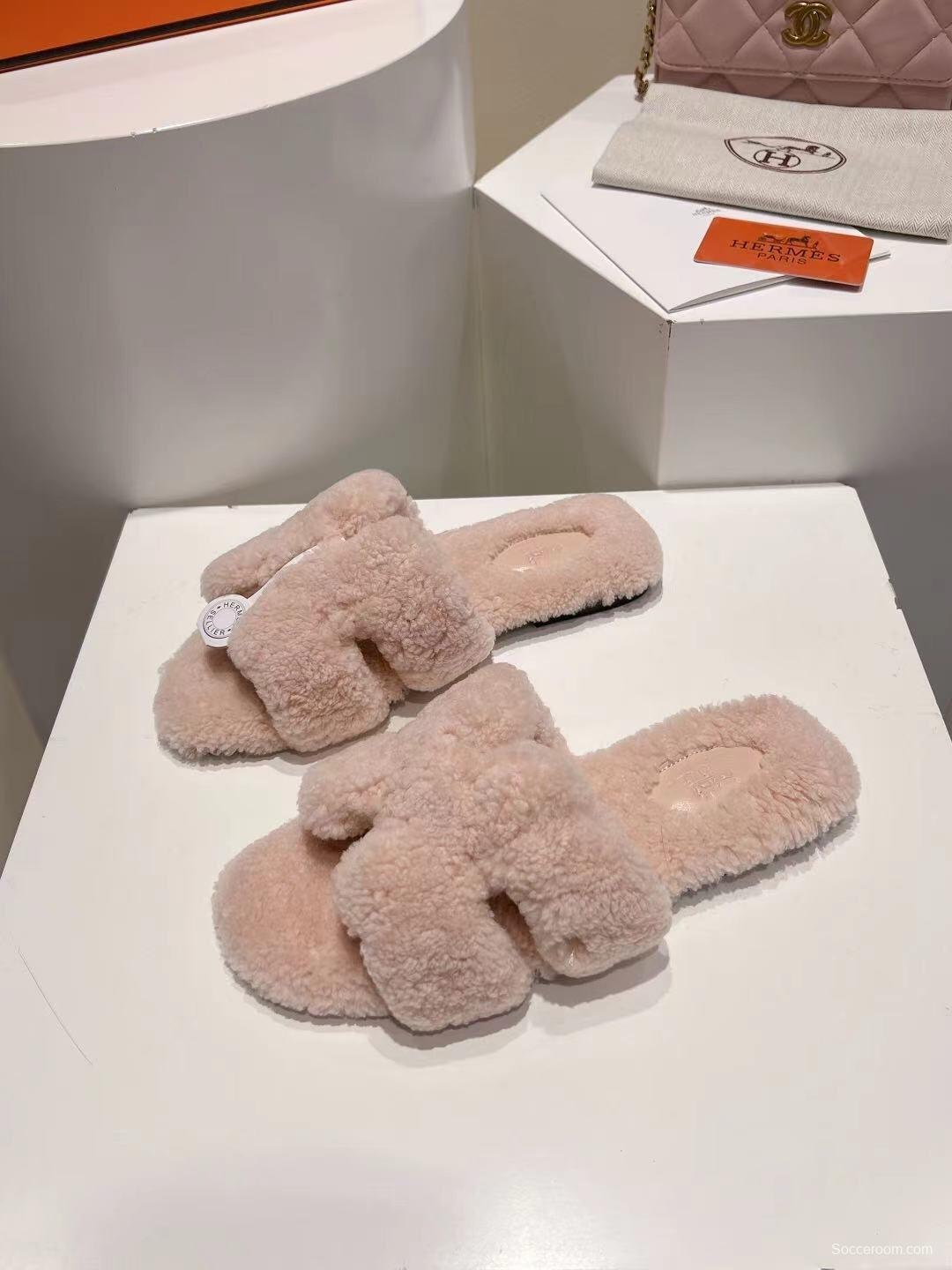 Hermès Teddy Wool Flat Slippers for Autumn/Winter - LY00240