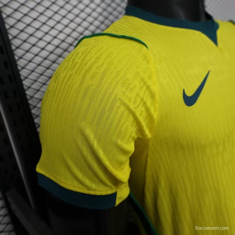 Player Version 2026 Brazil Home Yellow with Vertical Stripe Pattern Jersey