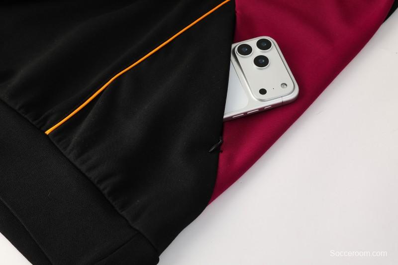 26/27 Roma Black Full Zipper Hooded Jacket Tracksuit + Long Pants