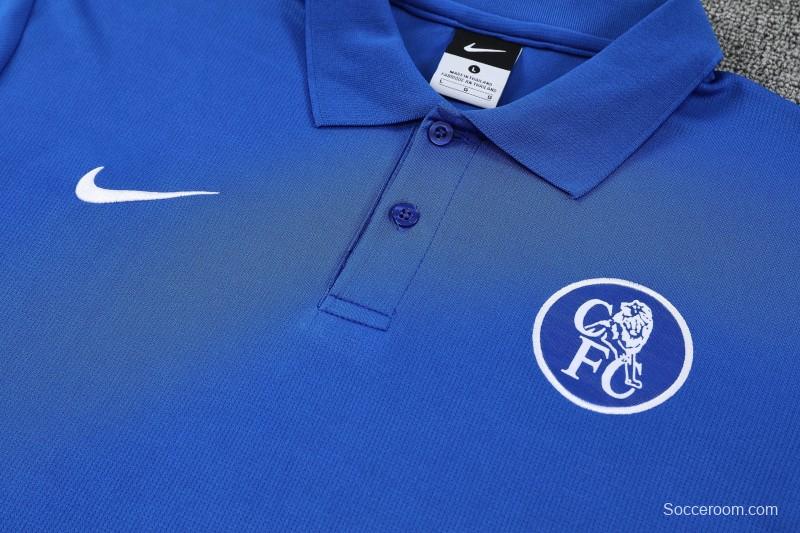 26/27  Chelsea Blue Polo Training Shirt + Black  Long Pants Tracksuit