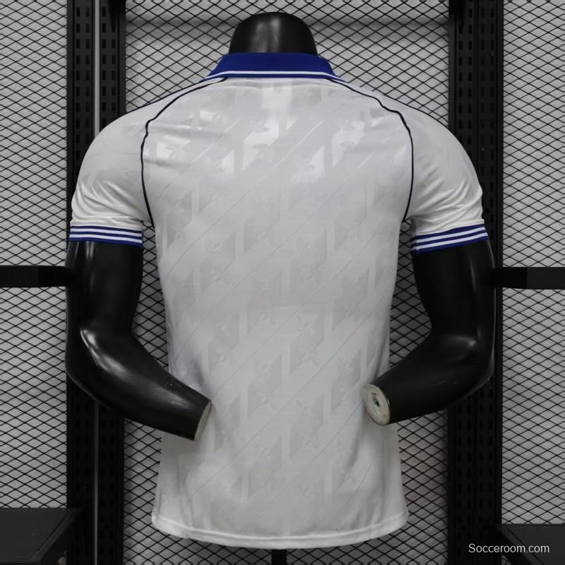 Player Version 26/27 Real Madrid Home White with Blue Collar & Jacquard Pattern Jersey