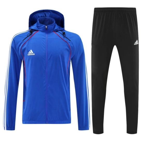 26/27 Adidas Blue Full Zipper Hooded Jacket Tracksuit + Black Long Pants