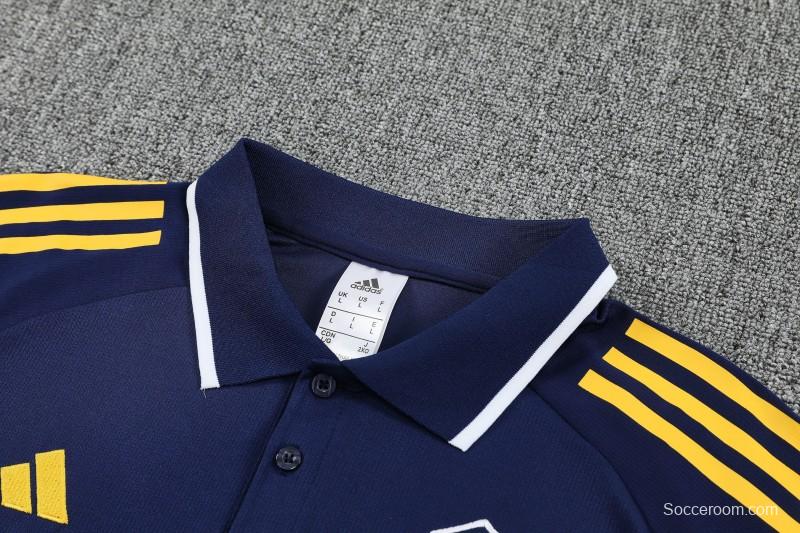 26/27  Boca Juniors Navy Blue Polo Training Shirt + Long Pants Tracksuit