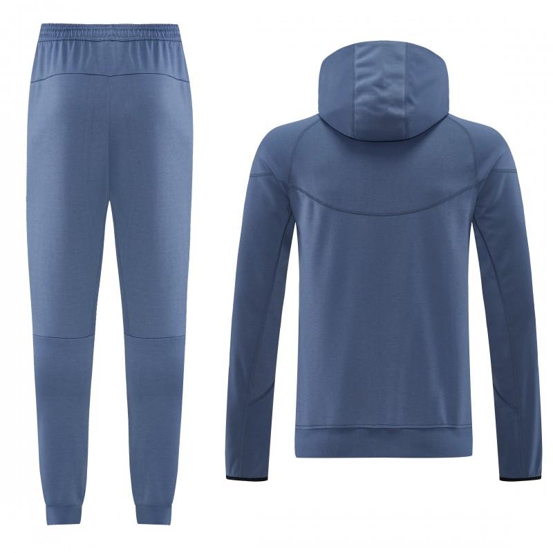 26/27  Paris Saint-Germain Steel Blue Full Zipper Hooded Jacket Tracksuit + Long Pants