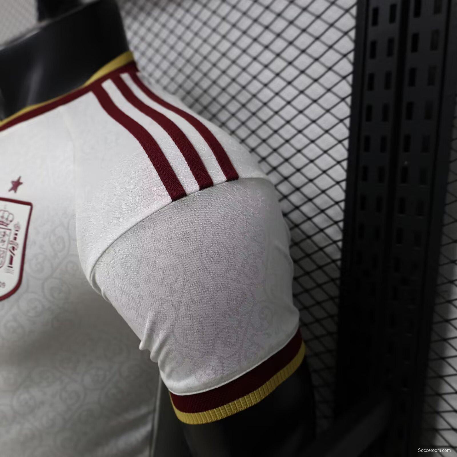 Player Version 2026 Spain  White with Burgundy & Gold Detail Away Jersey