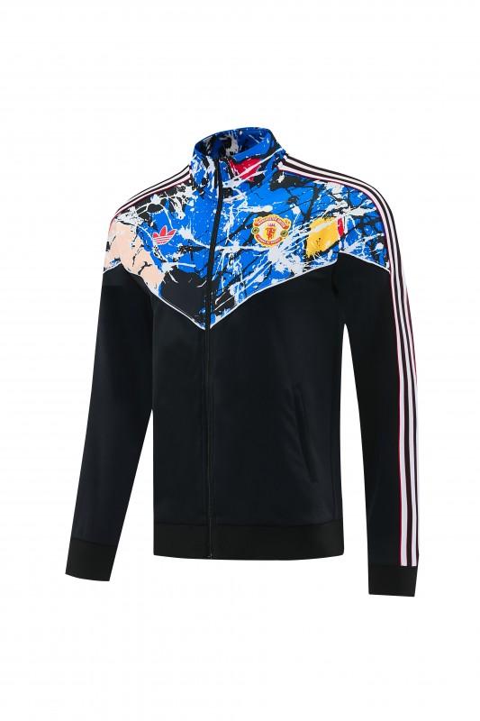 2026/27 Manchester United Black Grunge Splatter Paint Full Zipper Jacket Tracksuit + Long Pants