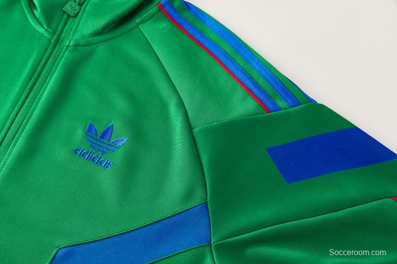 26/27 Adidas Originals Green  Full Zipper Jacket Tracksuit + Royal Blue  Long Pants