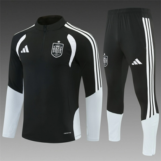 2026 Spain Black & White Half Zipper Jacket Tracksuit + Long Pants