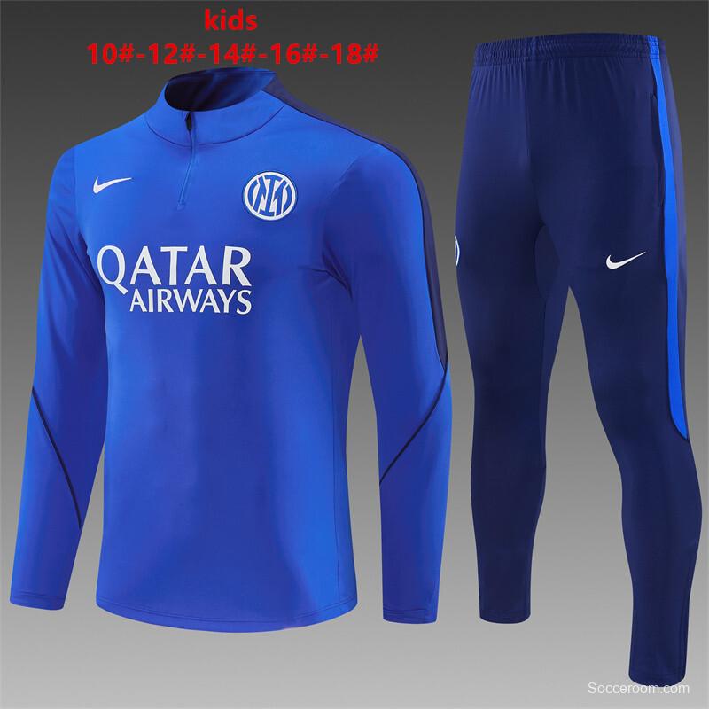2026 Kids  Inter Milan Royal Blue Half  Zipper Jacket Tracksuit + Long Pants (Nike)