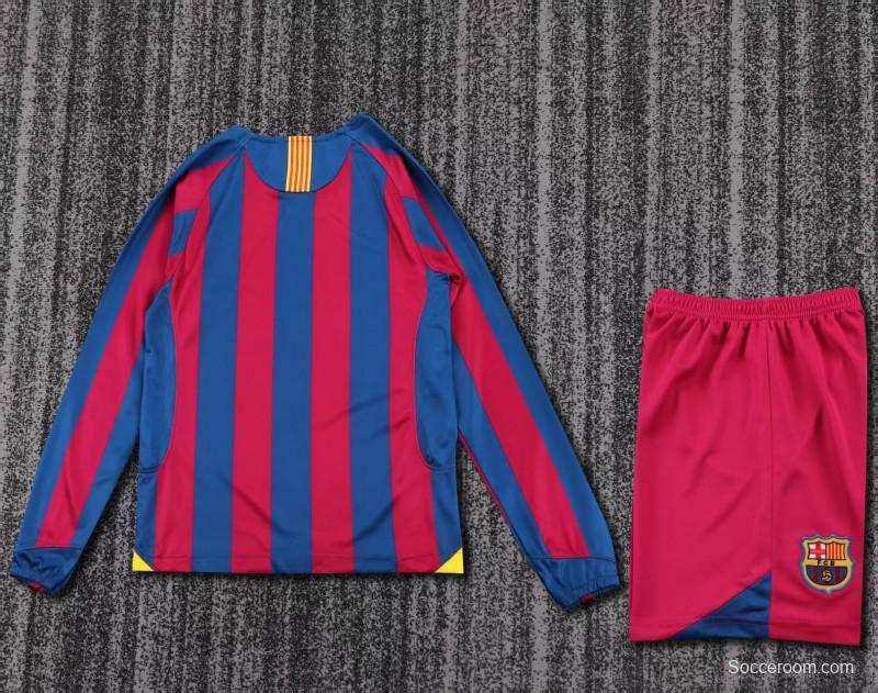 Retro Kids 05/06 Barcelona Home League Version Long Sleeve Jersey