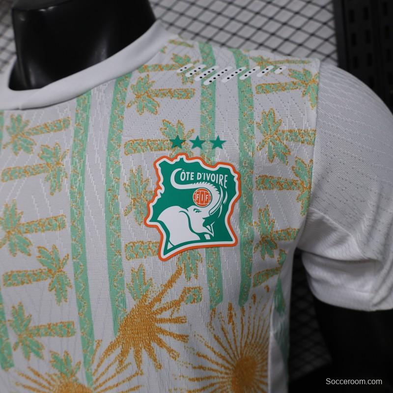 Player Version 2026 Ivory Coast Away White with Tropical Sunflower  Print Jersey