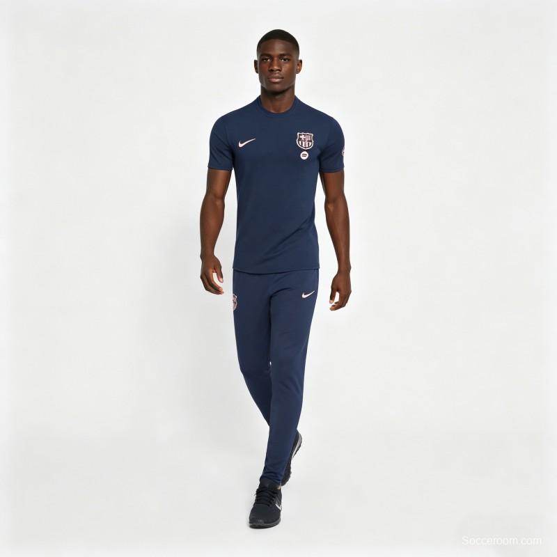 26/27 Barcelona Navy Blue Short  Sleeve Tracksuit + Long Pants