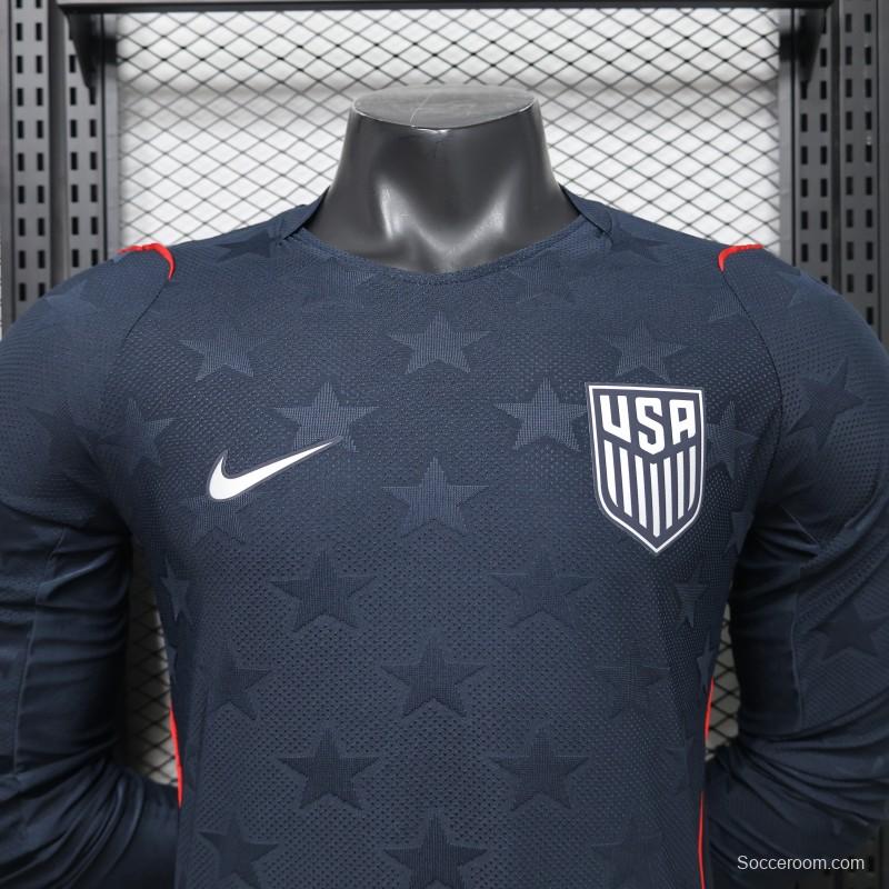 Player Version 2026 USA Navy Blue with Tonal Star  Long Sleeve Away Jersey