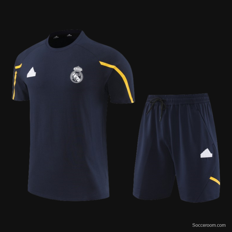 23/24 Real Madrid Navy Cotton Short Sleeve Jersey+Shorts