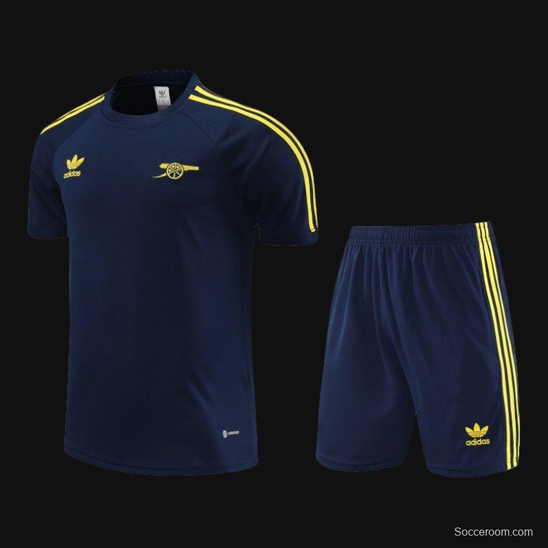 23/24 Arsenal Navy/Yellow Cotton Short Sleeve Jersey+Shorts