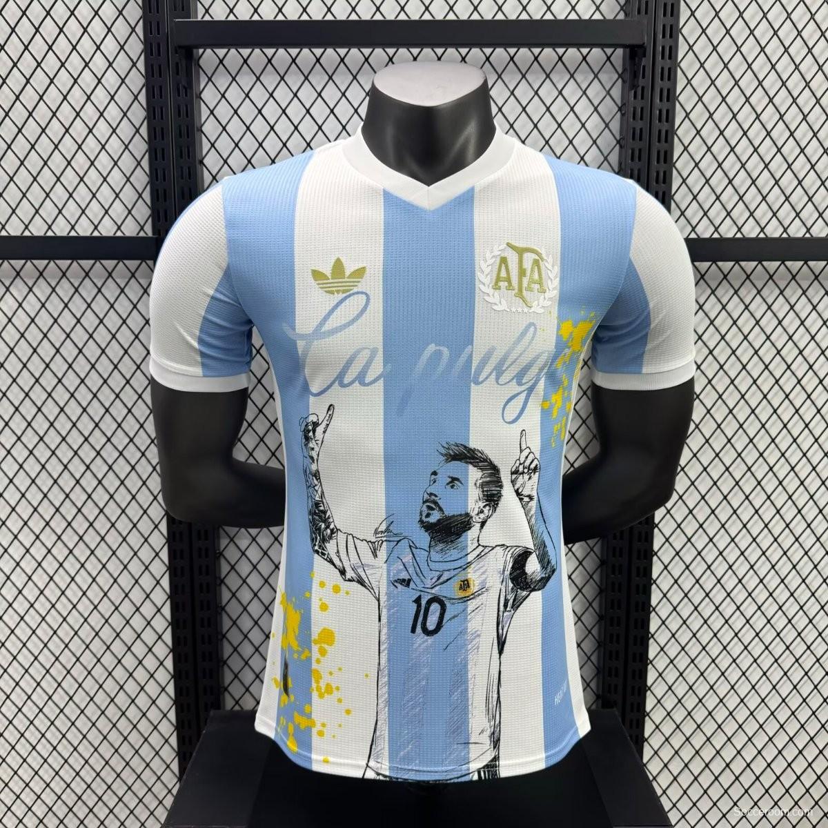 Player Version 2025 Argentina Home Sky Blue with Messi Celebration Print Jersey