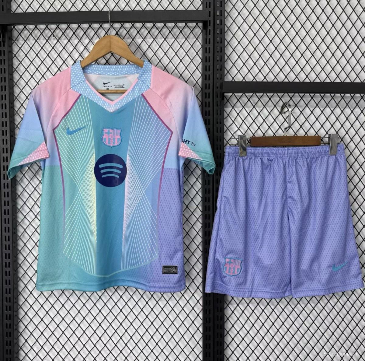 25/26 Kids Barcelona Blue with Rainbow Gradient Jersey