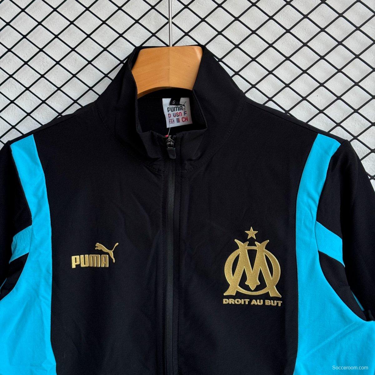 25/26 Olympique Marseille Black Full Zipper Windbreaker + Long Pants