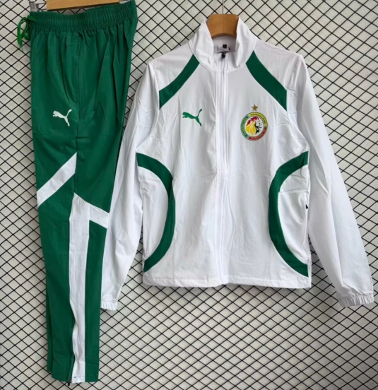 25/26 Senegal National Team White with Green Full zipper Jacket Tracksuit+ long pants
