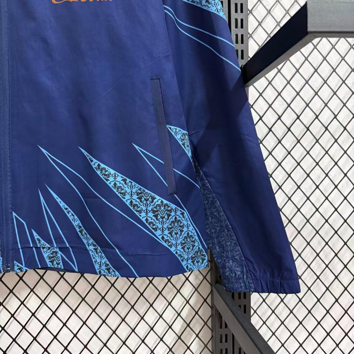 25/26 SSC Napoli Navy Blue with Geometric Pattern Full Zipper Windbreaker Jacket